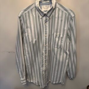 Nautica Green and White Striped Button Down Shirt